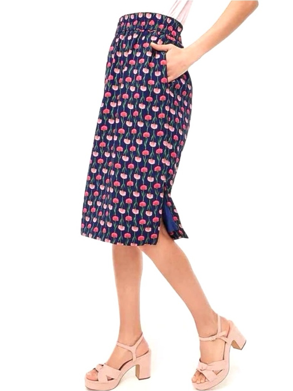 NEW J. Crew pull-on navy skirt with floral print